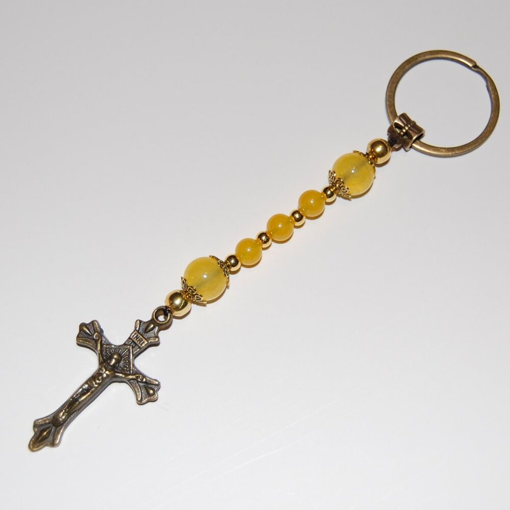 Rosary Keychain,Gemstone Beads Keychain,Cross Keychain,Rosary Cross Keychain